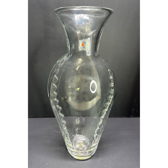 Vintage Blenko Glass Crystal (Clear) 13.5” Tall Vase Ribbed Design W/label - Picture 1 of 7